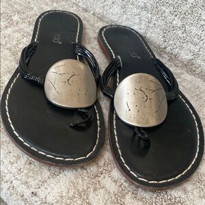Bernardo Black and Silver Sandals with Thong Strap